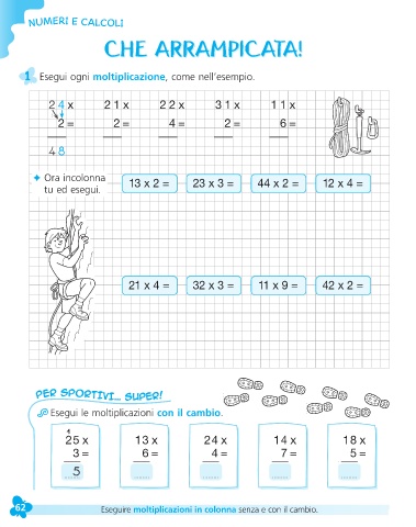 Moltiplicazione in colonna con il cambio worksheet